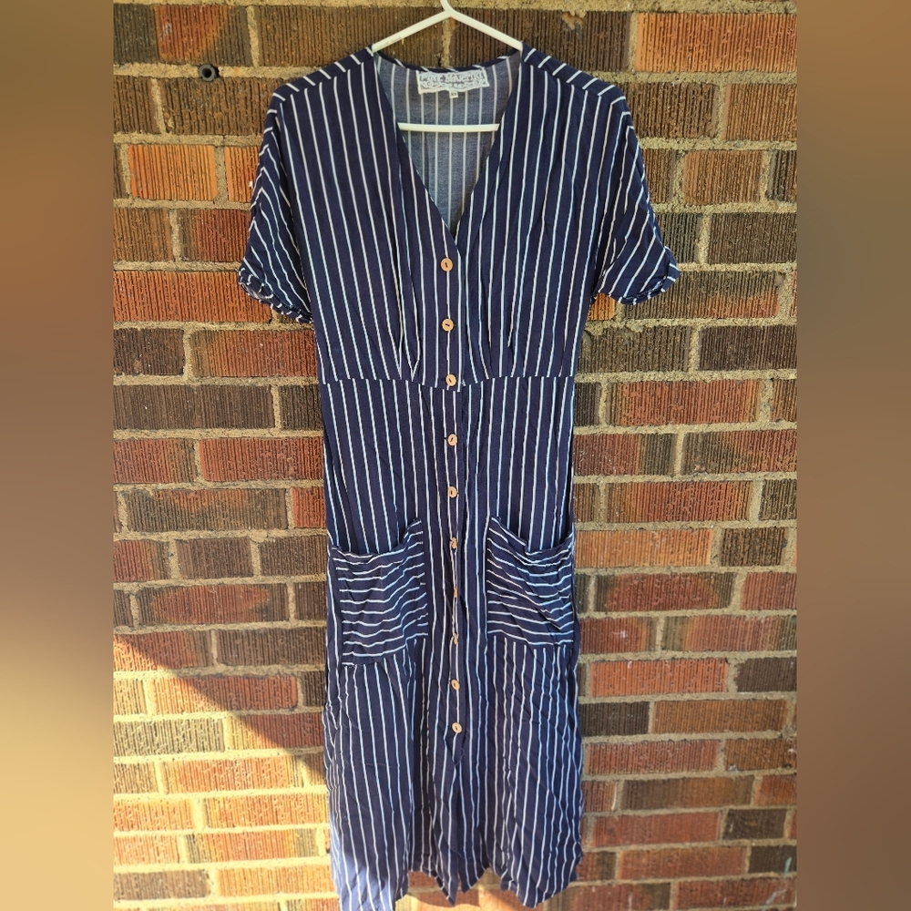 Navy Striped Button-Down Dress